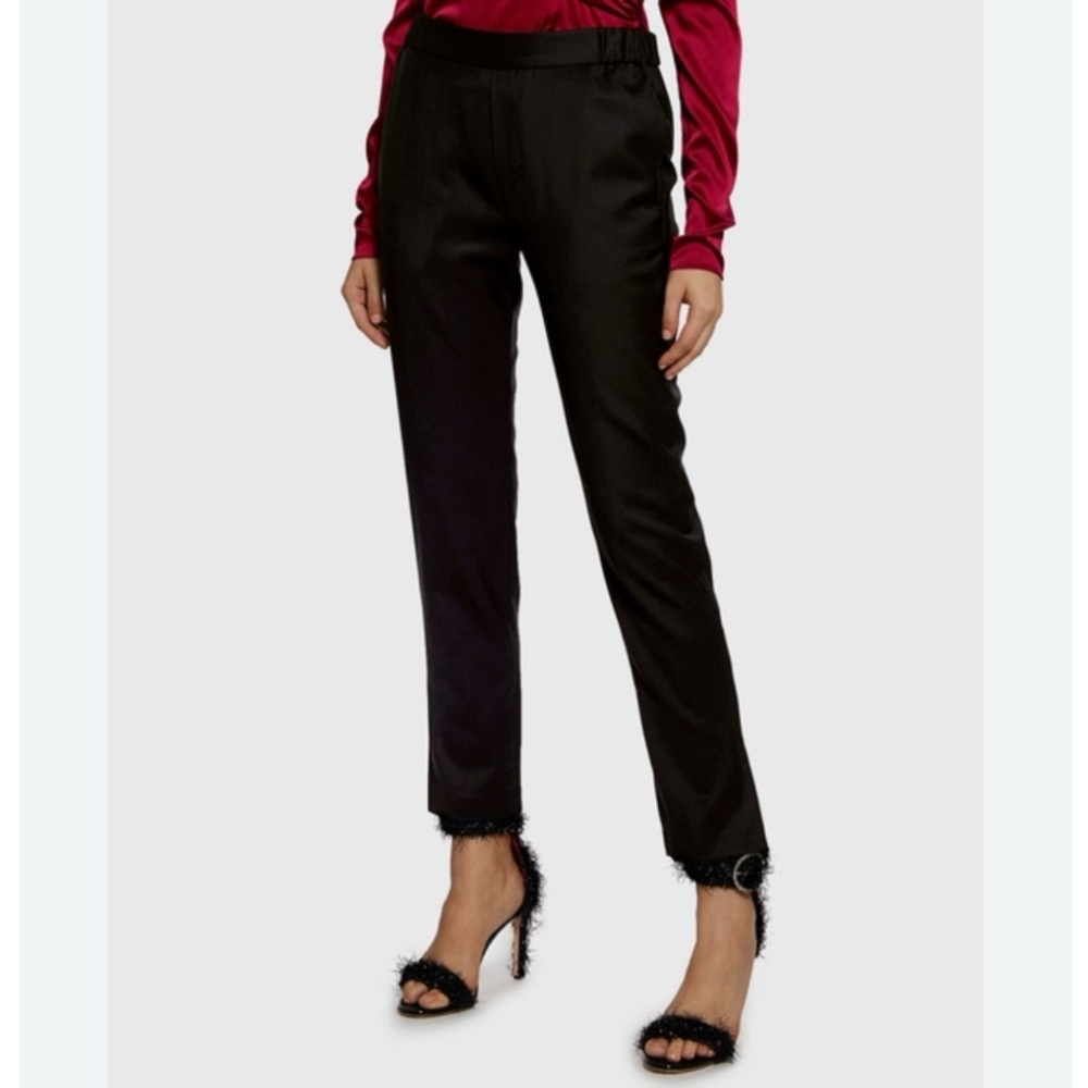 Nili Lotan Chelsea Silk  Straight Leg Split Hem Tie Ankle Pants